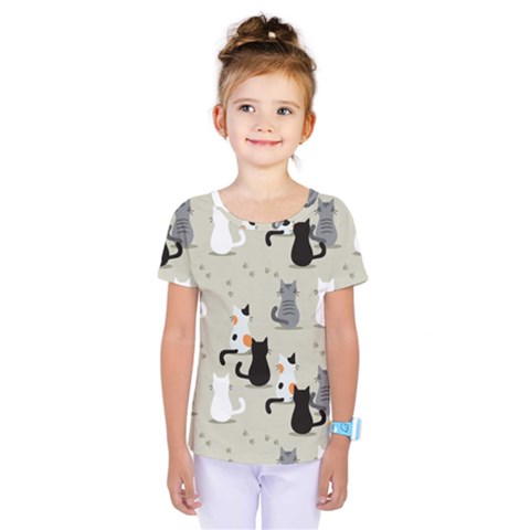 Cute Cat Seamless Pattern Kids  One Piece T-shirt by Ravend