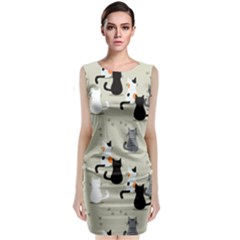 Cute Cat Seamless Pattern Sleeveless Velvet Midi Dress by Ravend