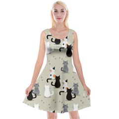 Cute Cat Seamless Pattern Reversible Velvet Sleeveless Dress