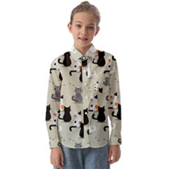 Cute Cat Seamless Pattern Kids  Long Sleeve Shirt