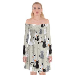 Cute Cat Seamless Pattern Off Shoulder Skater Dress by Ravend