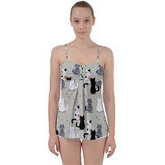 Cute Cat Seamless Pattern Babydoll Tankini Top by Ravend