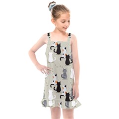 Cute Cat Seamless Pattern Kids  Overall Dress by Ravend