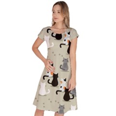 Cute Cat Seamless Pattern Classic Short Sleeve Dress by Ravend