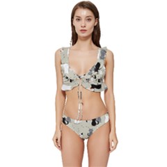 Cute Cat Seamless Pattern Low Cut Ruffle Edge Bikini Set by Ravend