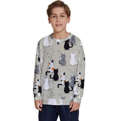 Cute Cat Seamless Pattern Kids  Crewneck Sweatshirt