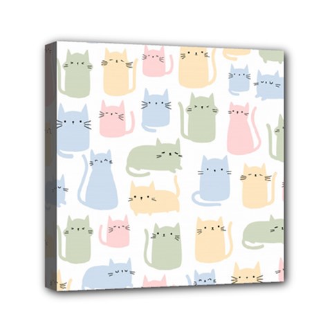 Cute Cat Colorful Cartoon Doodle Seamless Pattern Mini Canvas 6  X 6  (stretched) by Ravend