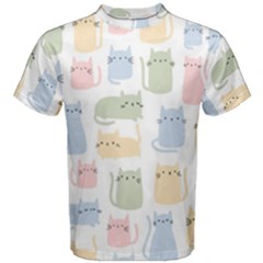 Cute Cat Colorful Cartoon Doodle Seamless Pattern Men s Cotton T-shirt by Ravend