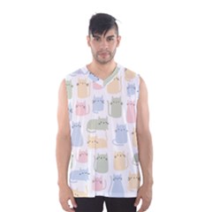 Cute Cat Colorful Cartoon Doodle Seamless Pattern Men s Basketball Tank Top by Ravend