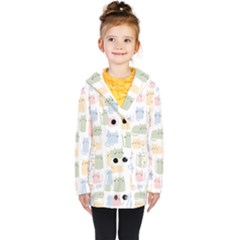 Cute Cat Colorful Cartoon Doodle Seamless Pattern Kids  Double Breasted Button Coat by Ravend