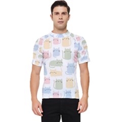 Cute Cat Colorful Cartoon Doodle Seamless Pattern Men s Short Sleeve Rash Guard by Ravend