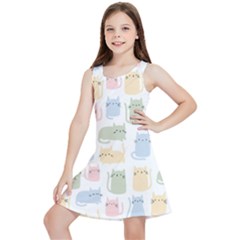 Cute Cat Colorful Cartoon Doodle Seamless Pattern Kids  Lightweight Sleeveless Dress by Ravend