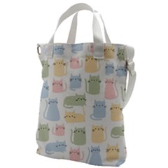 Cute Cat Colorful Cartoon Doodle Seamless Pattern Canvas Messenger Bag by Ravend