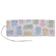 Cute Cat Colorful Cartoon Doodle Seamless Pattern Roll Up Canvas Pencil Holder (m) by Ravend