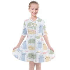 Cute Cat Colorful Cartoon Doodle Seamless Pattern Kids  All Frills Chiffon Dress by Ravend