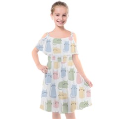 Cute Cat Colorful Cartoon Doodle Seamless Pattern Kids  Cut Out Shoulders Chiffon Dress by Ravend