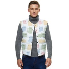 Cute Cat Colorful Cartoon Doodle Seamless Pattern Men s Button Up Puffer Vest	