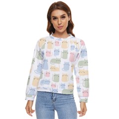 Cute Cat Colorful Cartoon Doodle Seamless Pattern Women s Long Sleeve Raglan T-shirt