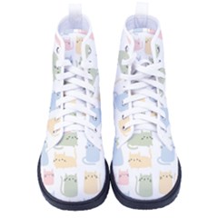 Cute Cat Colorful Cartoon Doodle Seamless Pattern Men s High-top Canvas Sneakers by Ravend