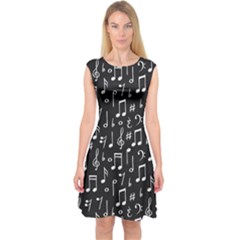 Chalk Music Notes Signs Seamless Pattern Capsleeve Midi Dress by Ravend