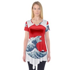 The Great Wave Of Kaiju Short Sleeve Tunic  by Cendanart