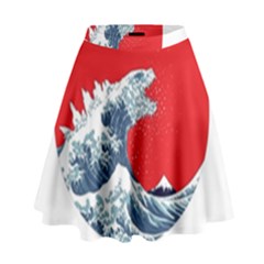 The Great Wave Of Kaiju High Waist Skirt by Cendanart