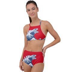 The Great Wave Of Kaiju Halter Tankini Set