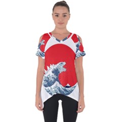 The Great Wave Of Kaiju Cut Out Side Drop T-shirt by Cendanart