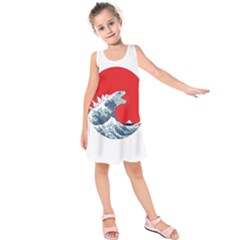 The Great Wave Of Kaiju Kids  Sleeveless Dress by Cendanart