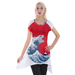 The Great Wave Of Kaiju Short Sleeve Side Drop Tunic by Cendanart