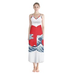 The Great Wave Of Kaiju Button Up Chiffon Maxi Dress by Cendanart