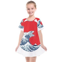 The Great Wave Of Kaiju Kids  Smock Dress by Cendanart