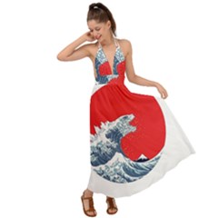 The Great Wave Of Kaiju Backless Maxi Beach Dress by Cendanart