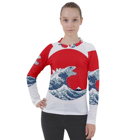 The Great Wave Of Kaiju Women s Pique Long Sleeve T-shirt by Cendanart