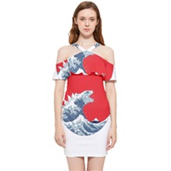 The Great Wave Of Kaiju Shoulder Frill Bodycon Summer Dress by Cendanart