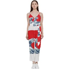 The Great Wave Of Kaiju V-neck Camisole Jumpsuit by Cendanart