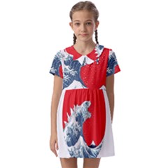 The Great Wave Of Kaiju Kids  Asymmetric Collar Dress by Cendanart