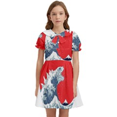 The Great Wave Of Kaiju Kids  Bow Tie Puff Sleeve Dress by Cendanart