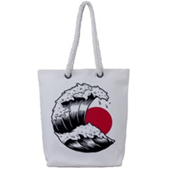 Japanese Sun & Wave Full Print Rope Handle Tote (small) by Cendanart