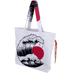 Japanese Sun & Wave Drawstring Tote Bag by Cendanart