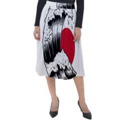 Japanese Sun & Wave Classic Velour Midi Skirt  by Cendanart