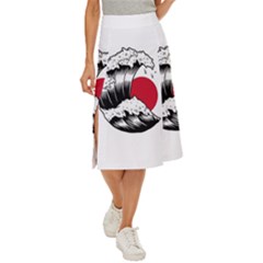 Japanese Sun & Wave Midi Panel Skirt by Cendanart