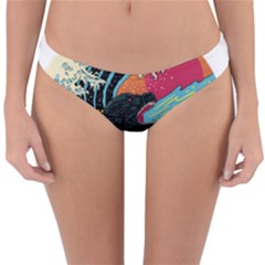 Retro Wave Kaiju Godzilla Japanese Pop Art Style Reversible Hipster Bikini Bottoms by Cendanart