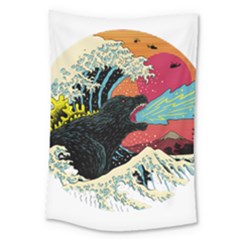 Retro Wave Kaiju Godzilla Japanese Pop Art Style Large Tapestry by Cendanart