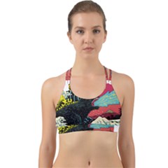 Retro Wave Kaiju Godzilla Japanese Pop Art Style Back Web Sports Bra by Cendanart