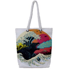 Retro Wave Kaiju Godzilla Japanese Pop Art Style Full Print Rope Handle Tote (small) by Cendanart