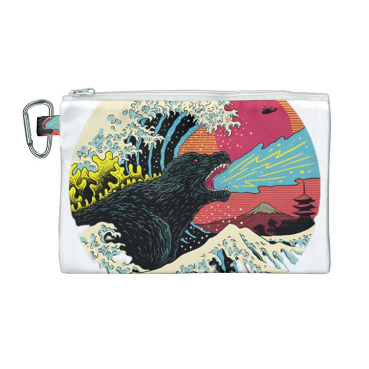 Retro Wave Kaiju Godzilla Japanese Pop Art Style Canvas Cosmetic Bag (Large)