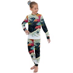 Retro Wave Kaiju Godzilla Japanese Pop Art Style Kids  Long Sleeve Set  by Cendanart