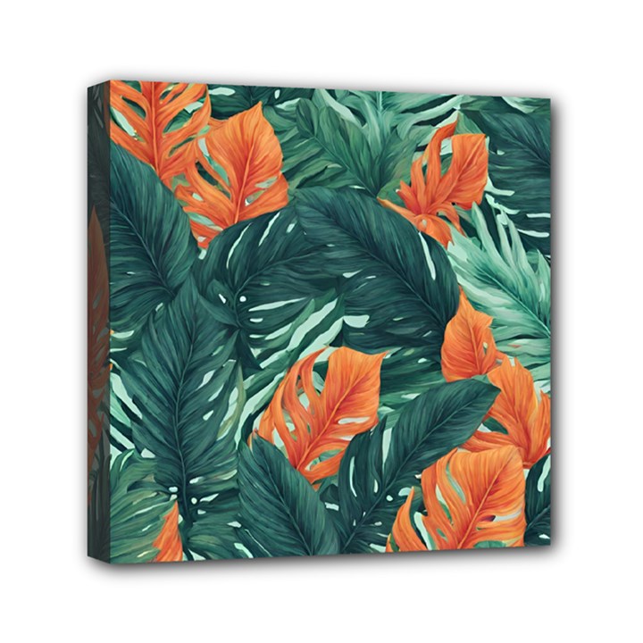 Green Tropical Leaves Mini Canvas 6  x 6  (Stretched)