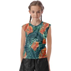 Green Tropical Leaves Kids  Raglan Cap Sleeve T-shirt by Jack14